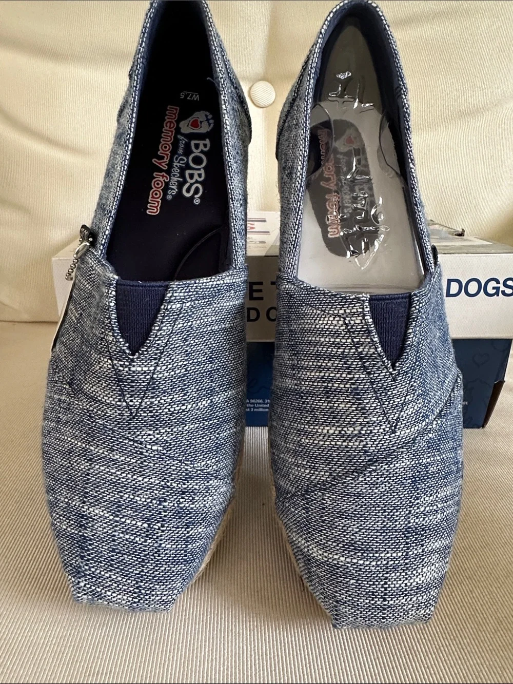 BOBS Skechers NWT Highlights Set Sail Blue Woven Espadrille Memory Foam Slip-Ons